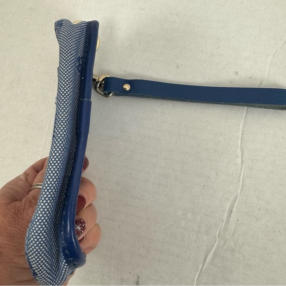 Dooney & Bourke‎ Blue Logo Canvas Leather Trim Wristlet Wallet Small Pouch